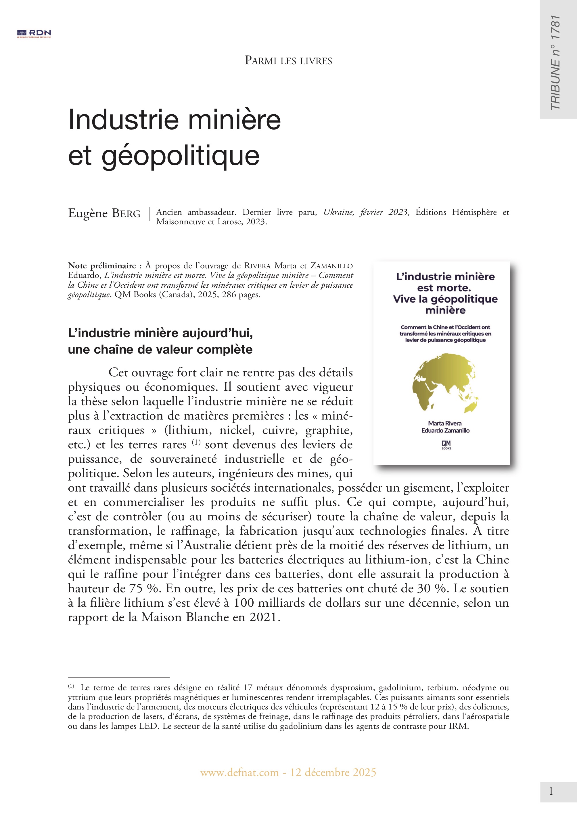Parmi les livres &ndash; Industrie mini&egrave;re et&nbsp;g&eacute;opolitique (T&nbsp;1780)
